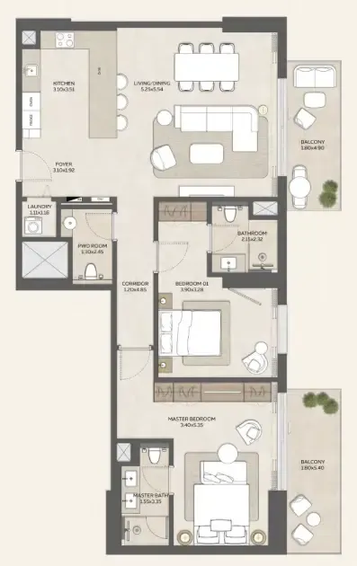 Expo Valley Views 2 bed floor plan, 1,470 sqft