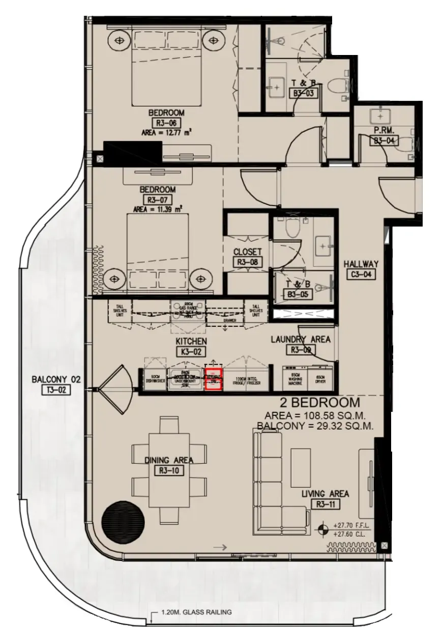 Azha Millennium Residences 2 bed floor plan, 1,485 sqft