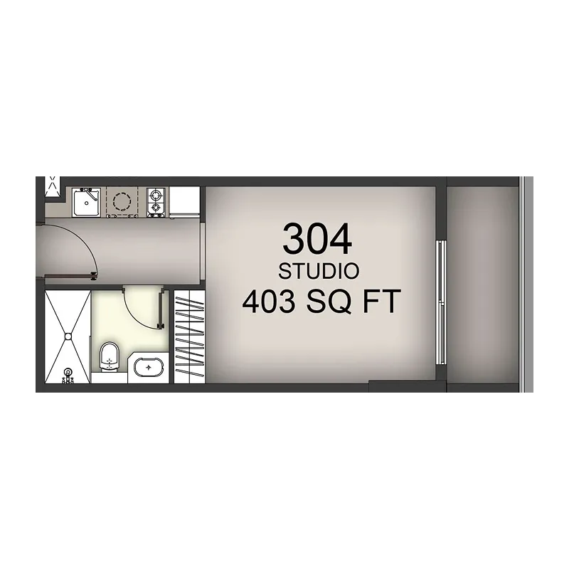 Aizel Tower Studio floor plan, 403 sqft