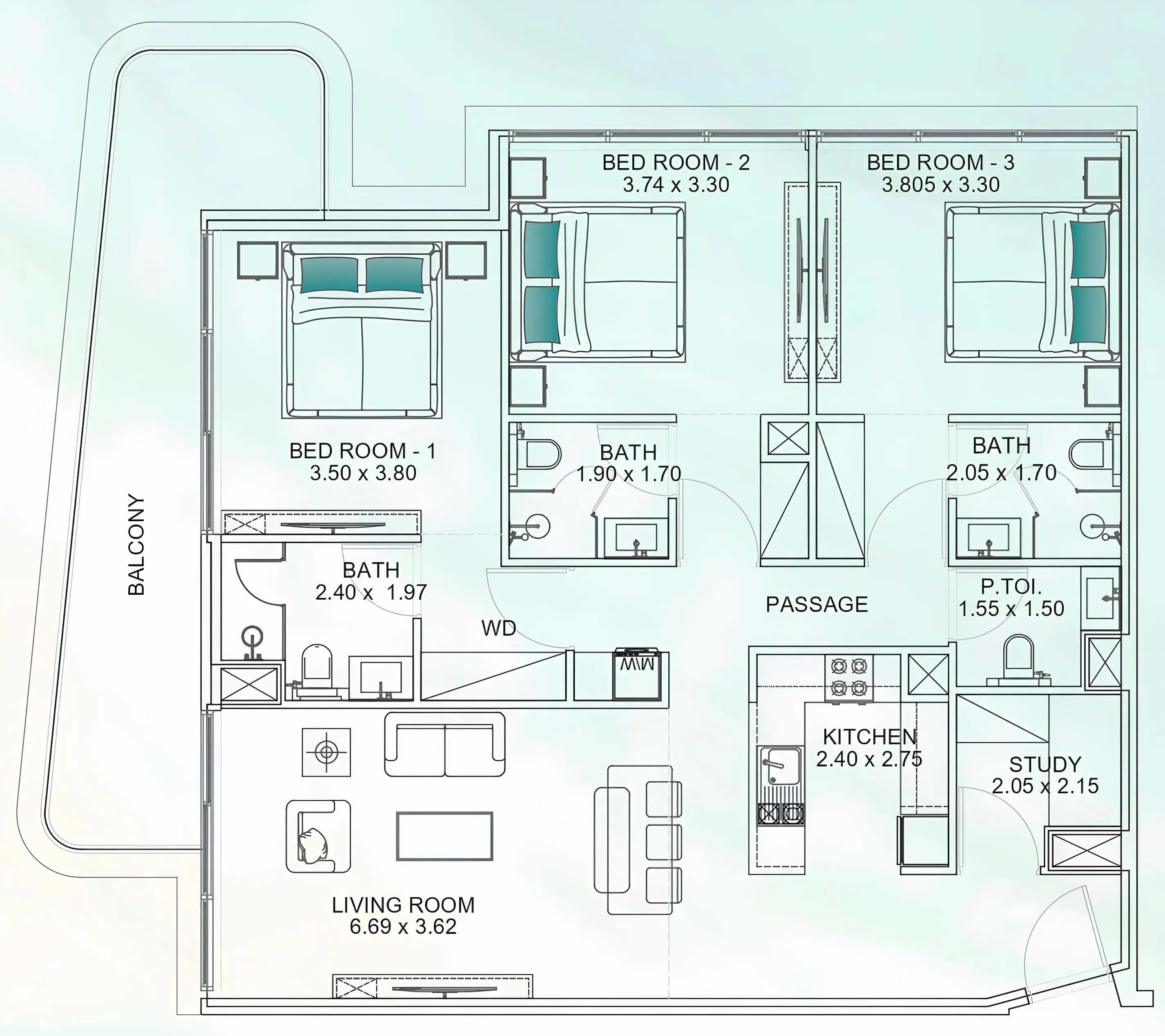 Floarea Breeze 3 bed floor plan, 1,477 sqft