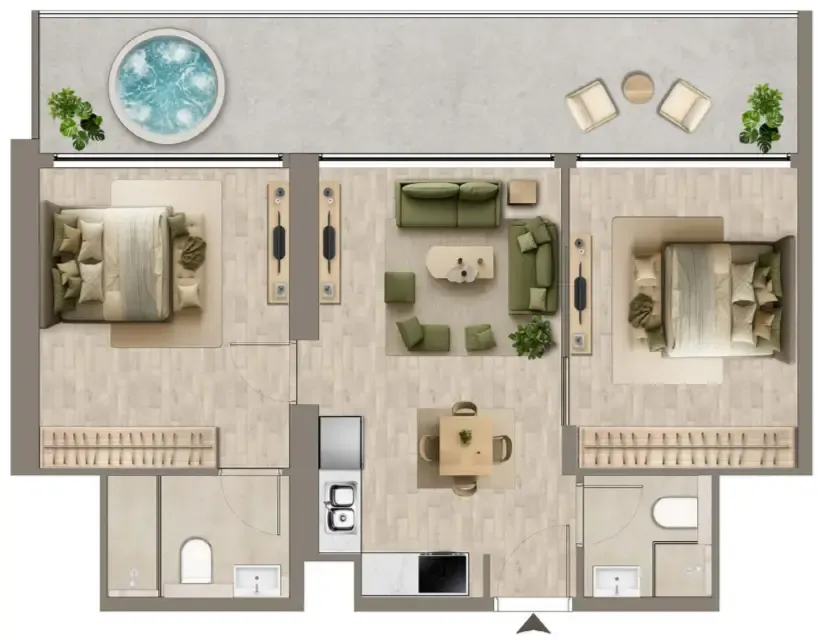 Colibri Views 2 bed floor plan, 870 – 881 sqft