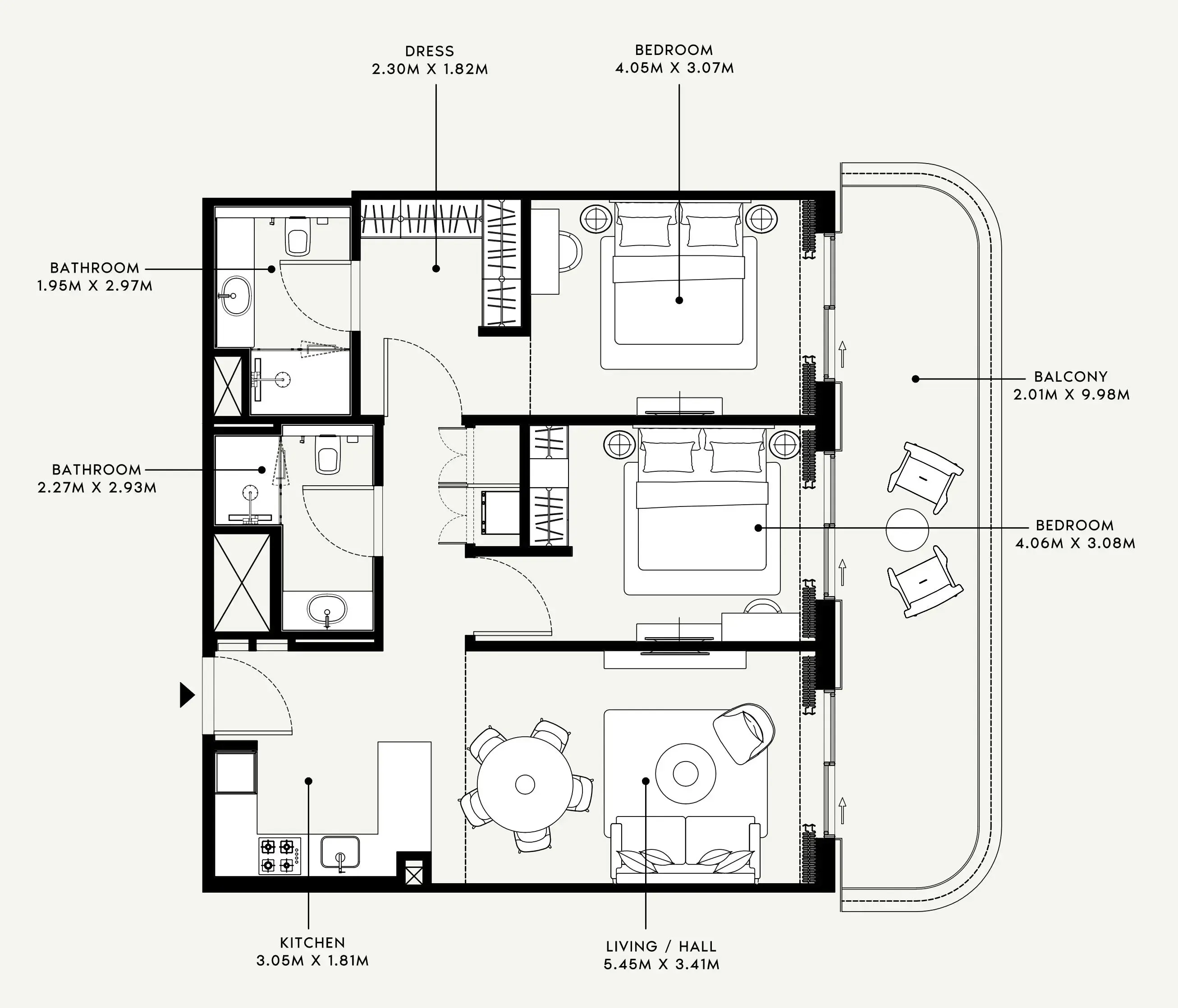 Azizi Venice 2 bed floor plan, 1,160 sqft
