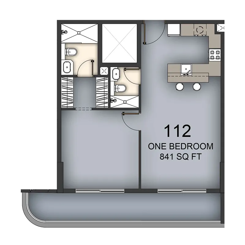 Aizel Tower 1 bed floor plan, 841 sqft