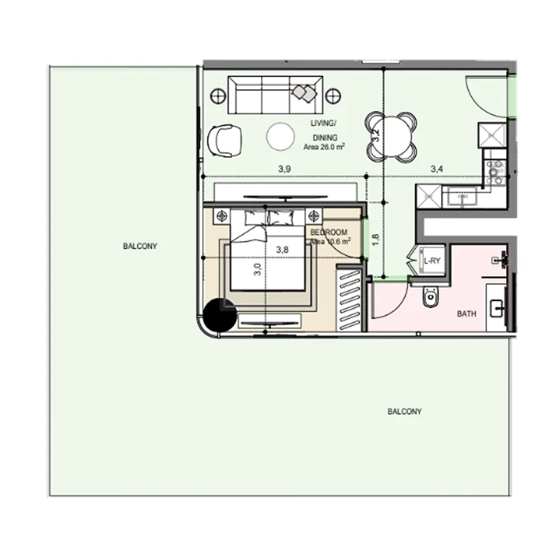Edgewater Residences 1, 2 and 3 1 bed floor plan, 1,602 sqft