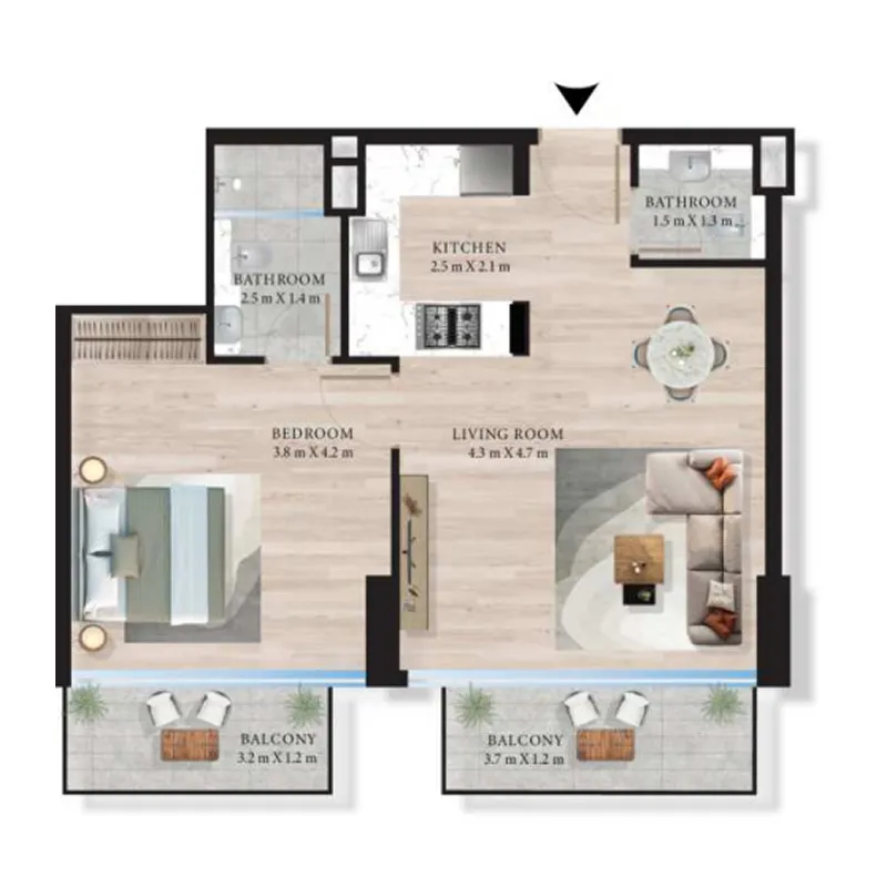 Maas Azurline Residences 1 bed floor plan, 639 – 641 sqft