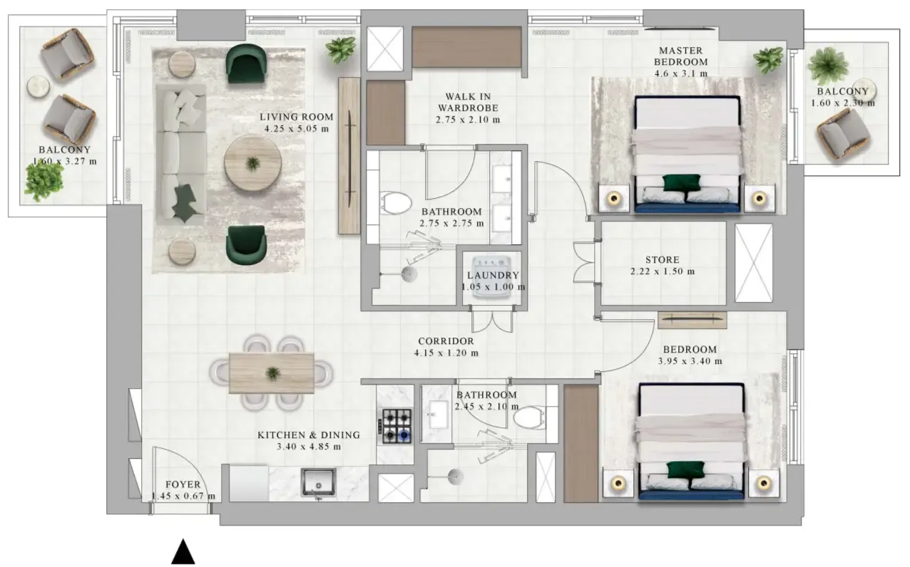 Golf Hillside 2 bed floor plan, 1,193 sqft
