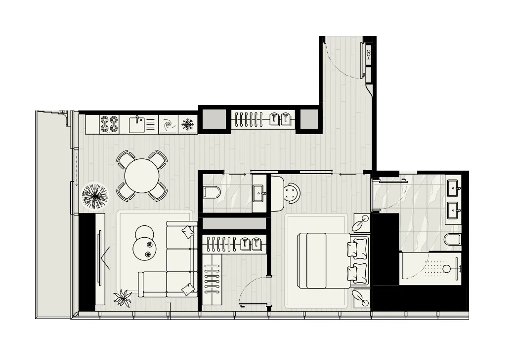 LIV Maritime 1 bed floor plan, 866 sqft