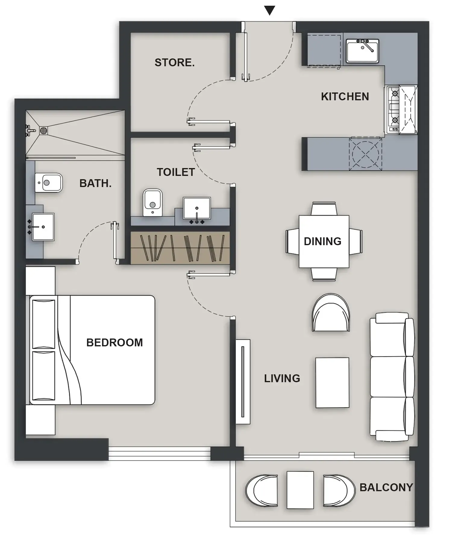 Maison Elysee III 1 bed floor plan, 632 sqft