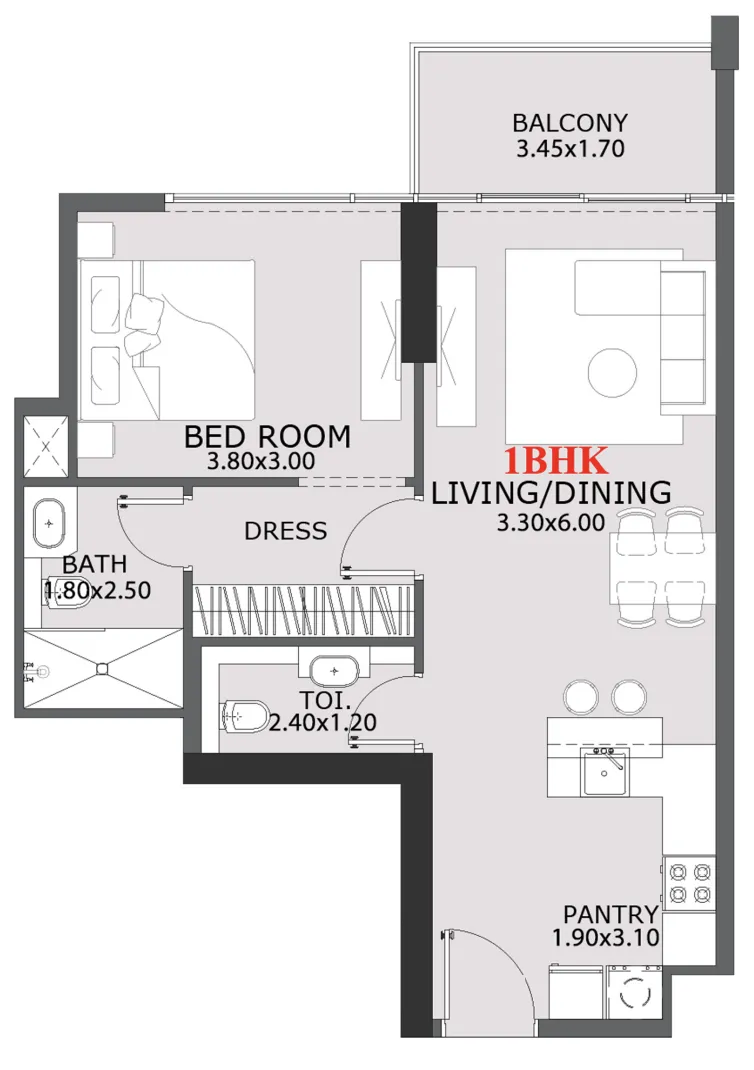Provenza Residences 1 bed floor plan, 685 sqft