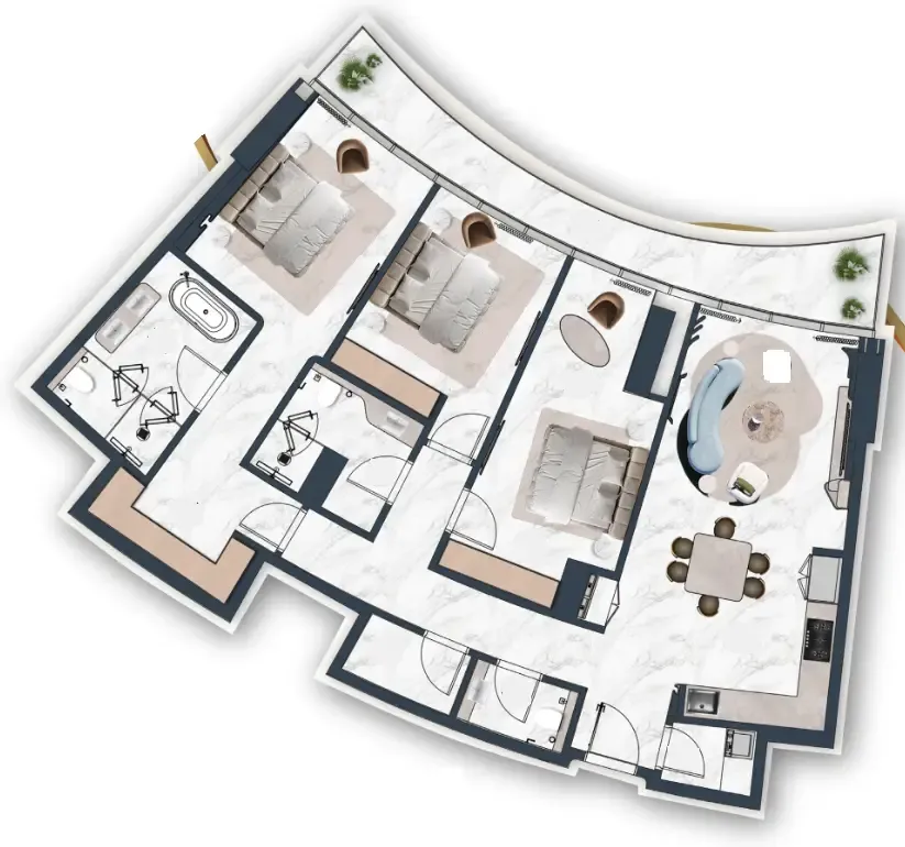La Mazzoni 3 bed floor plan, 1,702 – 1,861 sqft