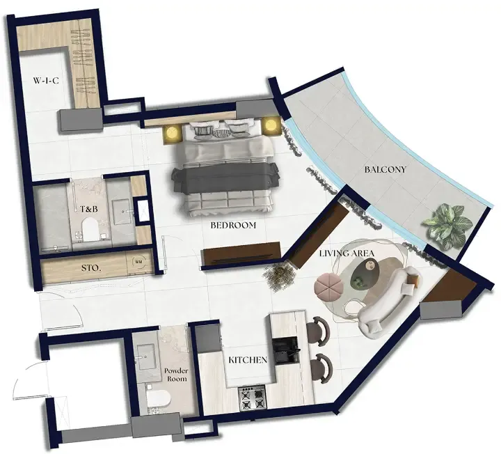 Xenia Residence 1 bed floor plan, 733 sqft
