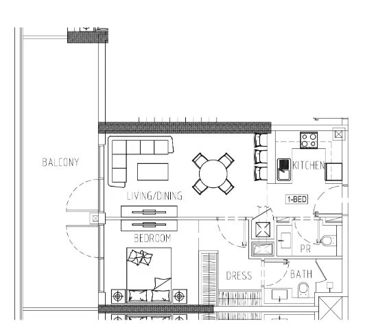 Damac Riverside Views 1 bed floor plan, 895 sqft