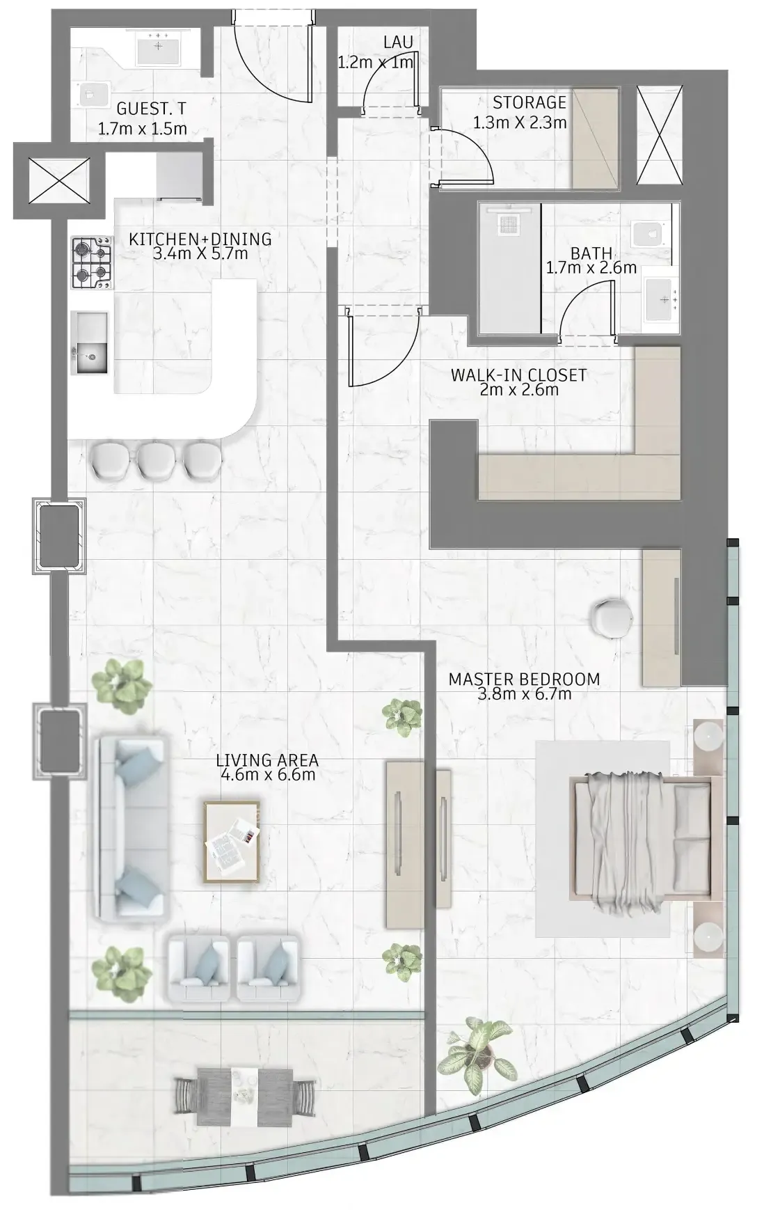 Al Habtoor Tower 1 bed floor plan, 1,099 sqft