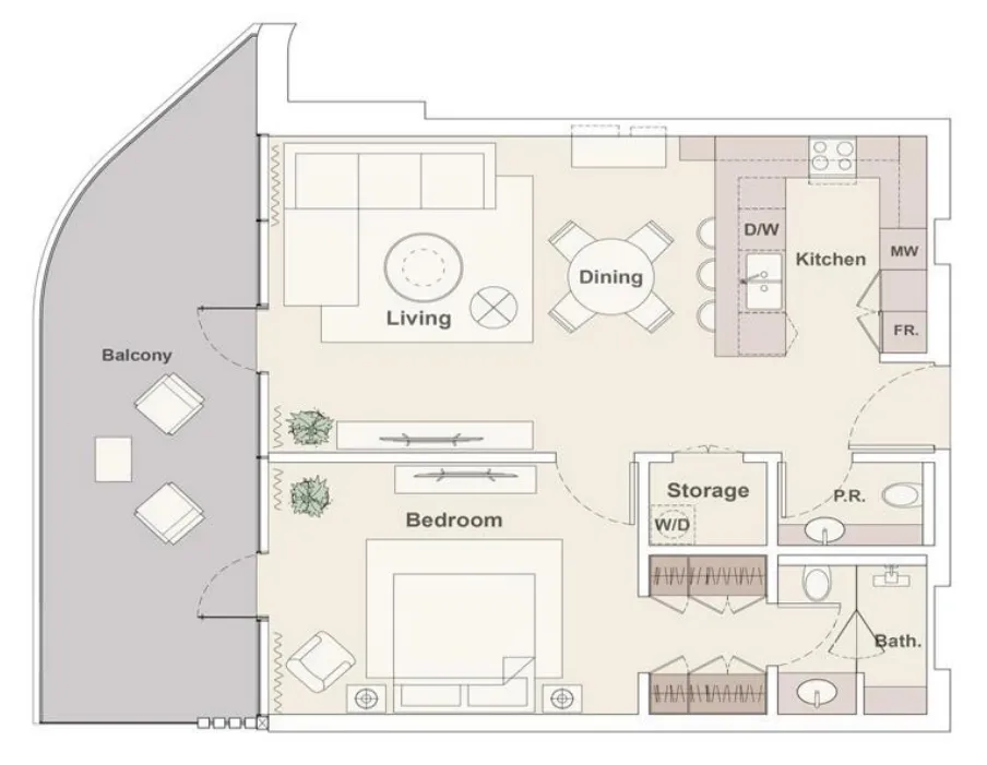 Porto Playa 1 bed floor plan, 1,042 sqft