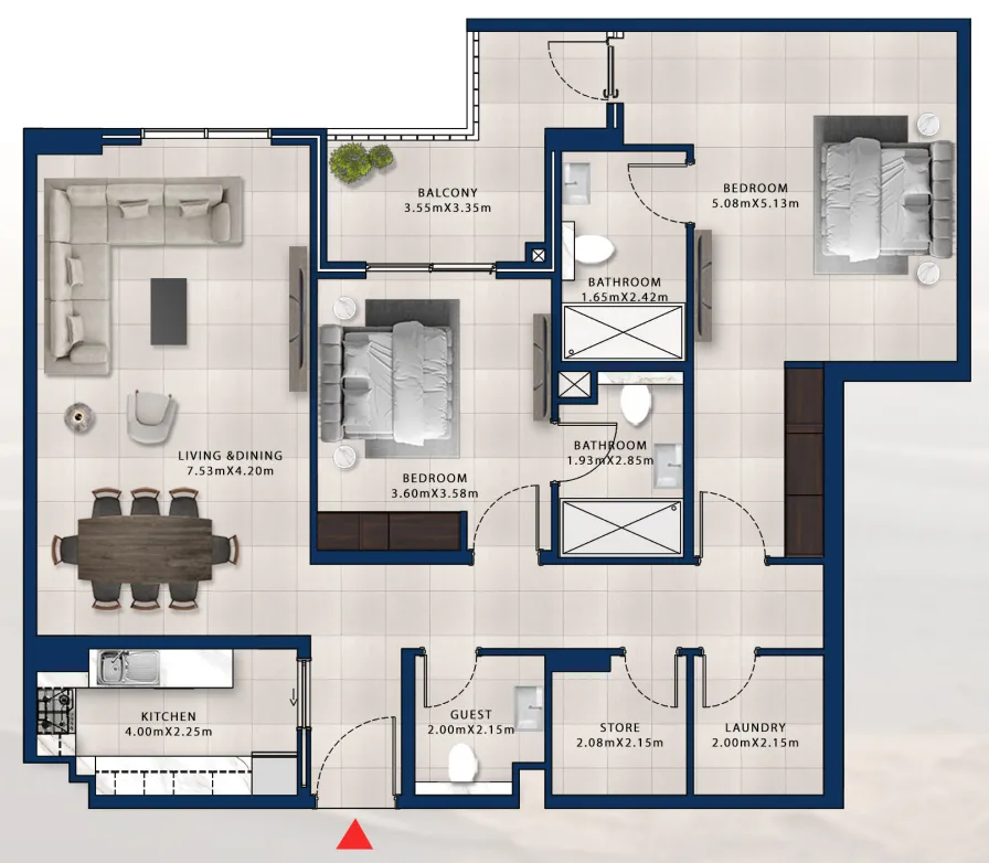 Asayel Avenue 2 bed floor plan, 1,558 sqft