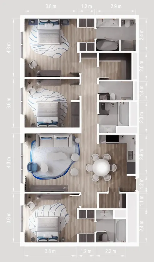 Nikki Beach Residences 3 bed floor plan, 2,195 sqft