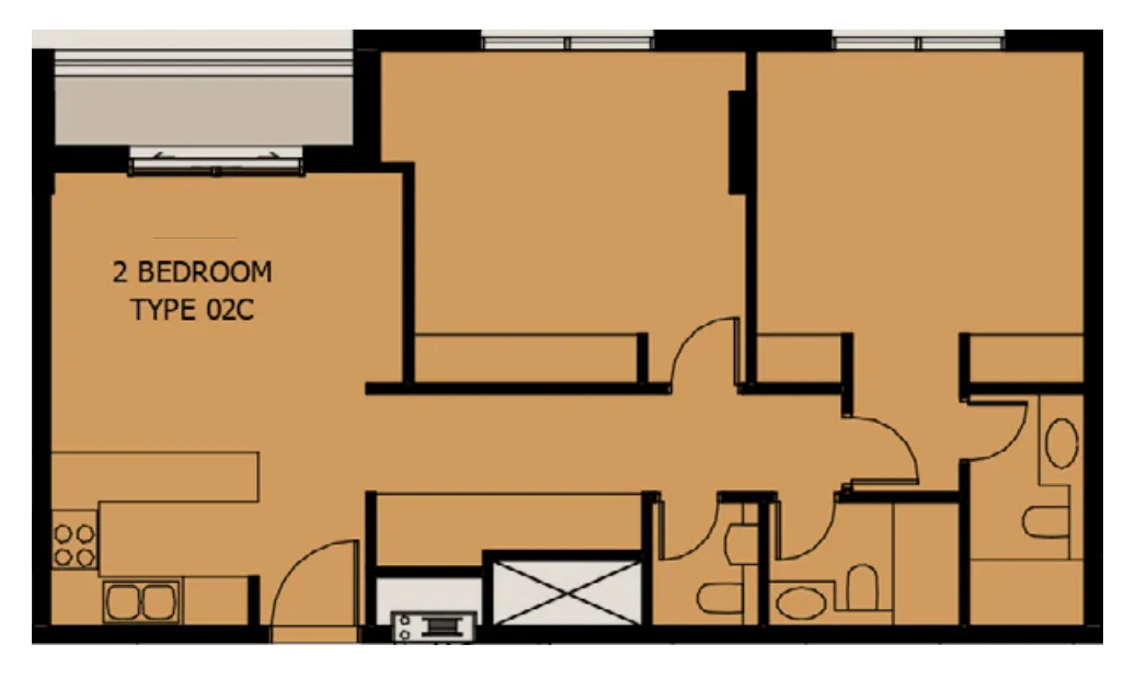 Al Mamsha Sharjah 2 bed floor plan, 1,245 sqft