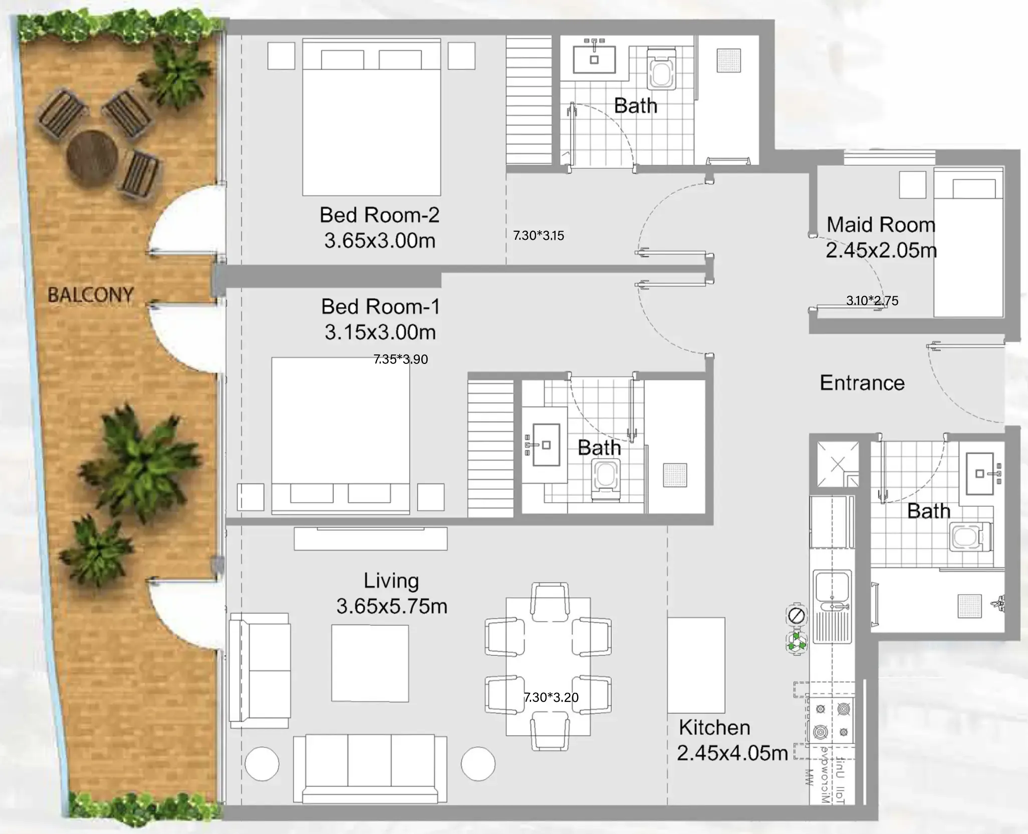 311 Boulevard 2 bed floor plan, 1,304 sqft