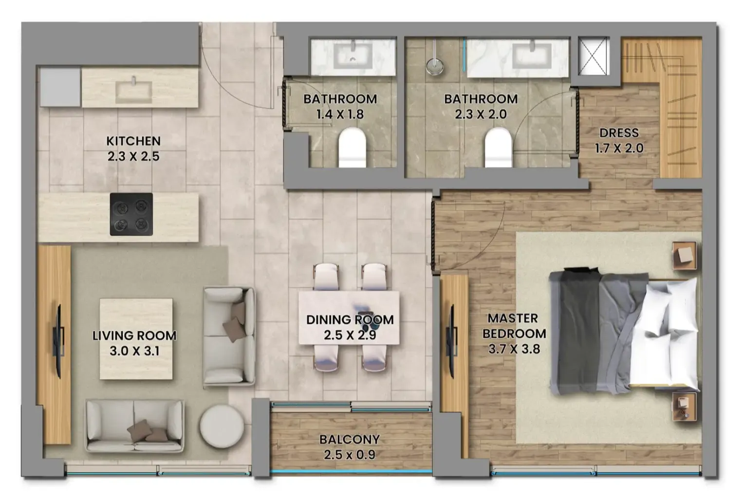 Elemental 78 1 bed floor plan, 629 sqft