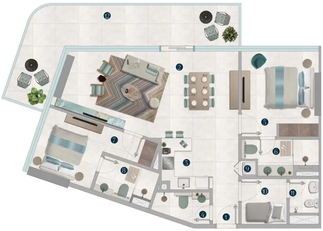 Octa Isle Interiors by Missoni 2 bed floor plan, 1,312 sqft