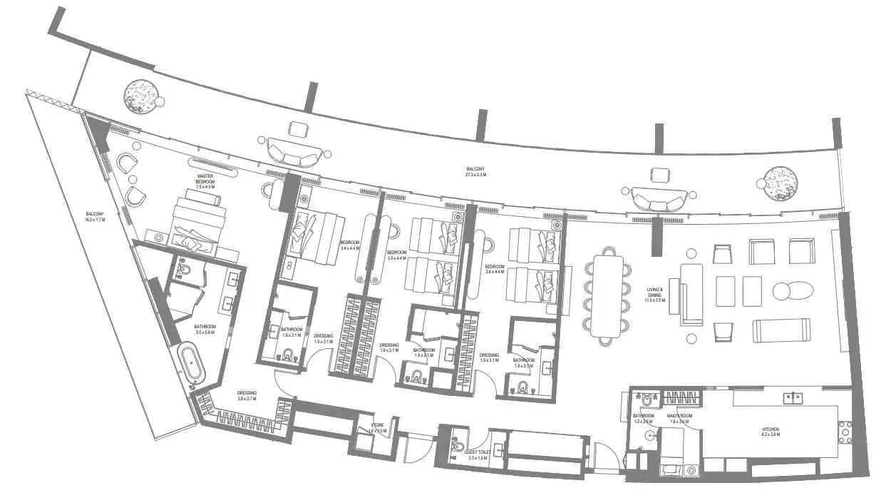 Anantara Sharjah Resort 4 bed floor plan, 4,408 sqft