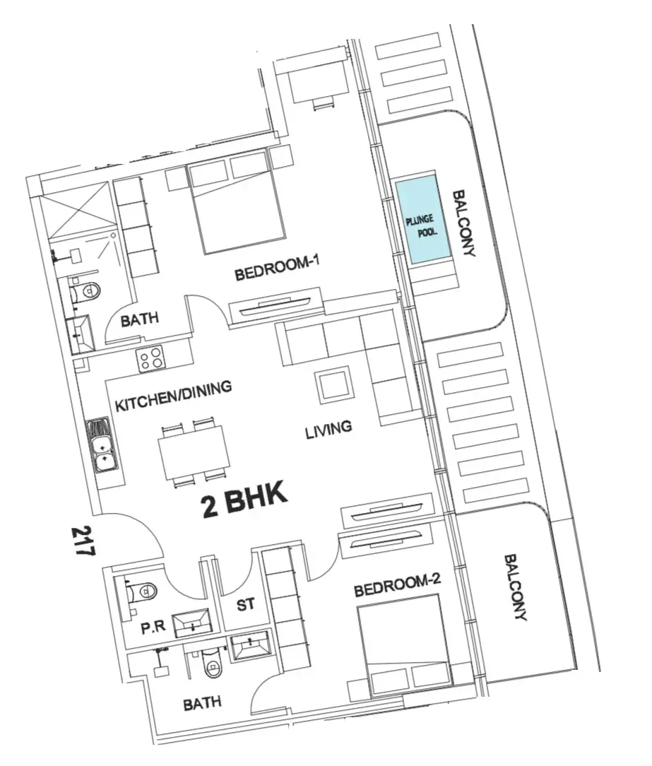 Villa Del Garda 2 bed floor plan, 1,194 sqft