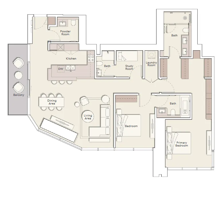 One River Point 2 bed floor plan, 1,785 sqft