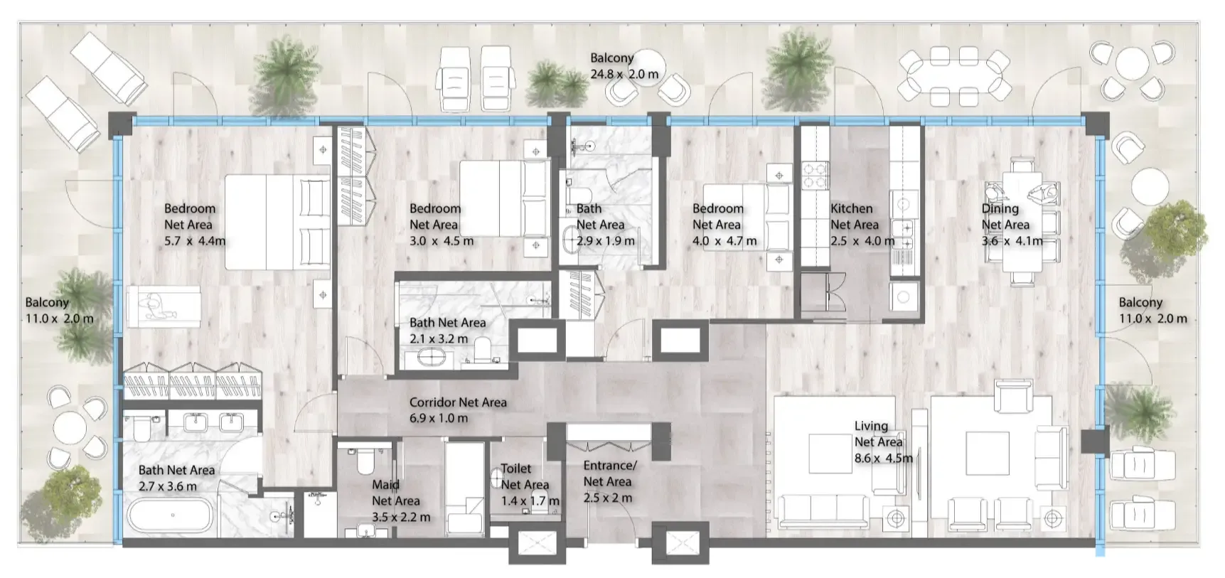 Yas Beach Residence 3 bed floor plan, 3,426 sqft