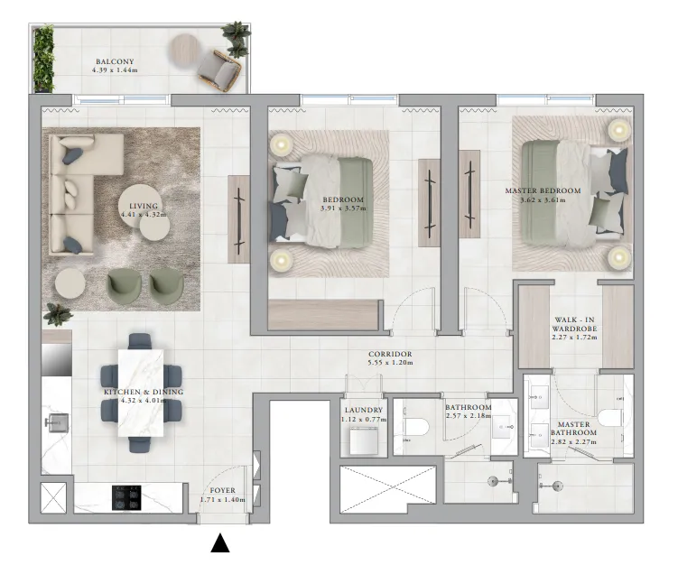 Club Place 2 bed floor plan, 1,174 sqft