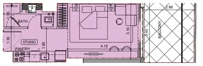 Project Maybach Studio floor plan, 404 sqft