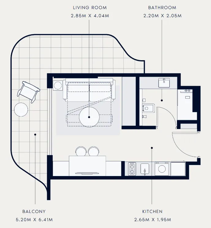 Azizi Venice Studio floor plan, 360 sqft