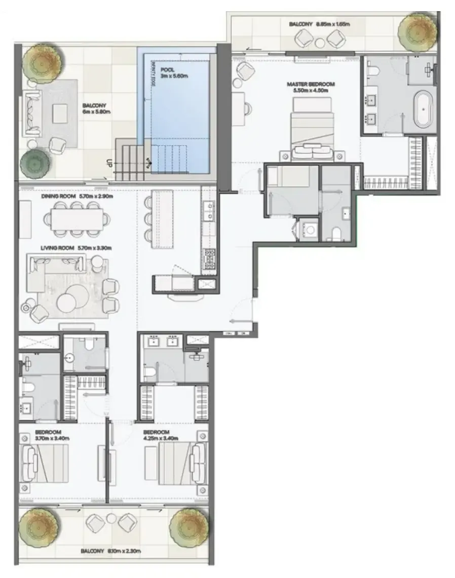 Mansory Residences by Amaal 3 bed floor plan, 3,032 sqft