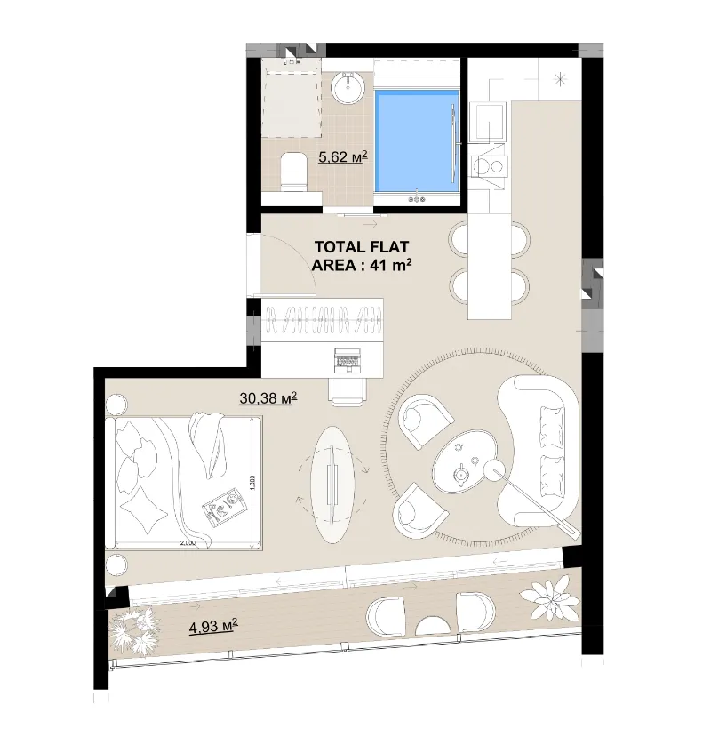 Buddha Club House Studio floor plan, 441 sqft