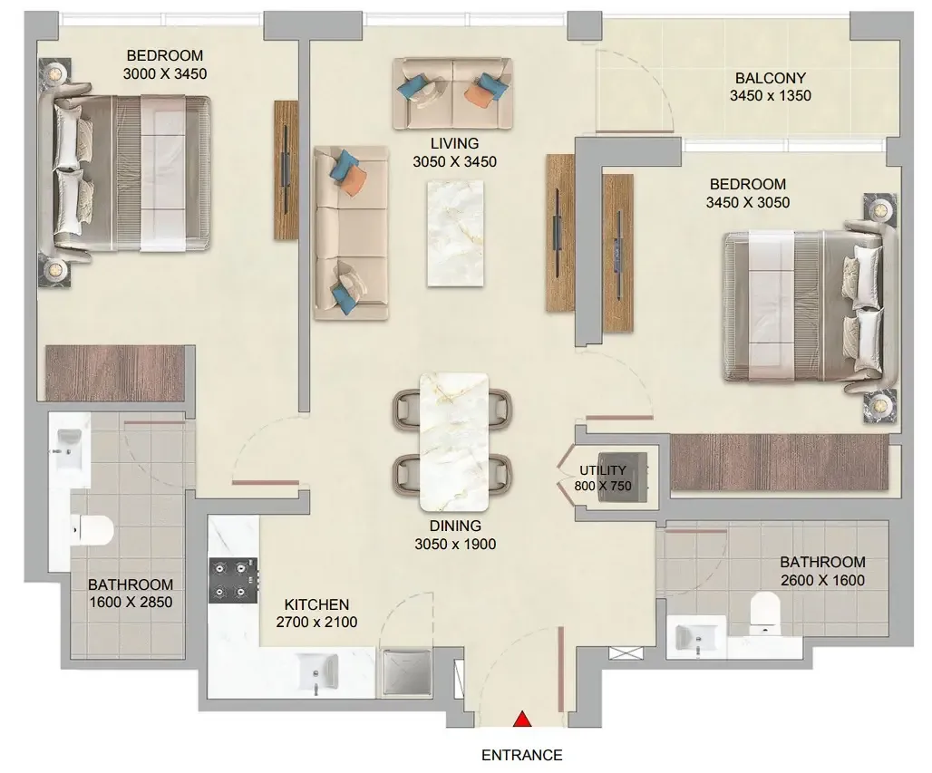 The Woods Abode at Sobha Sanctuary 2 bed floor plan, 864 sqft