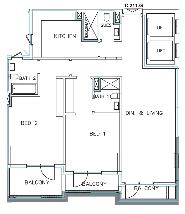 Janayen Avenue 2 bed floor plan, 1,500 sqft