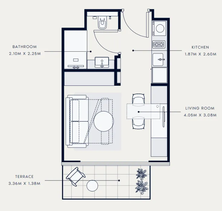 Azizi Venice Studio floor plan, 335 sqft