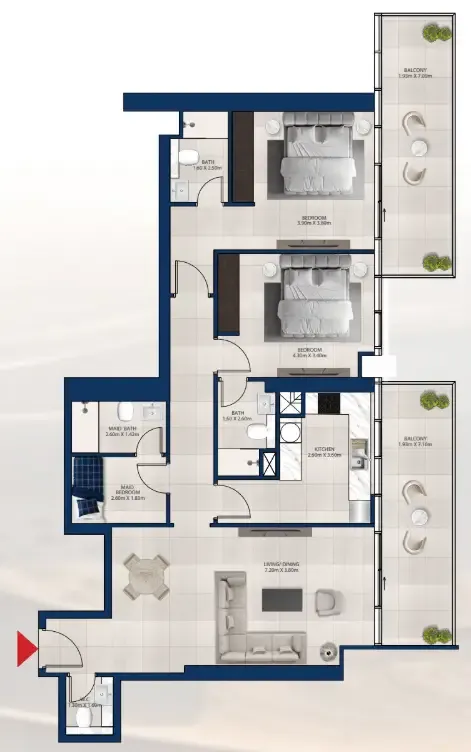 Al Vista 2 bed floor plan, 1,525 sqft