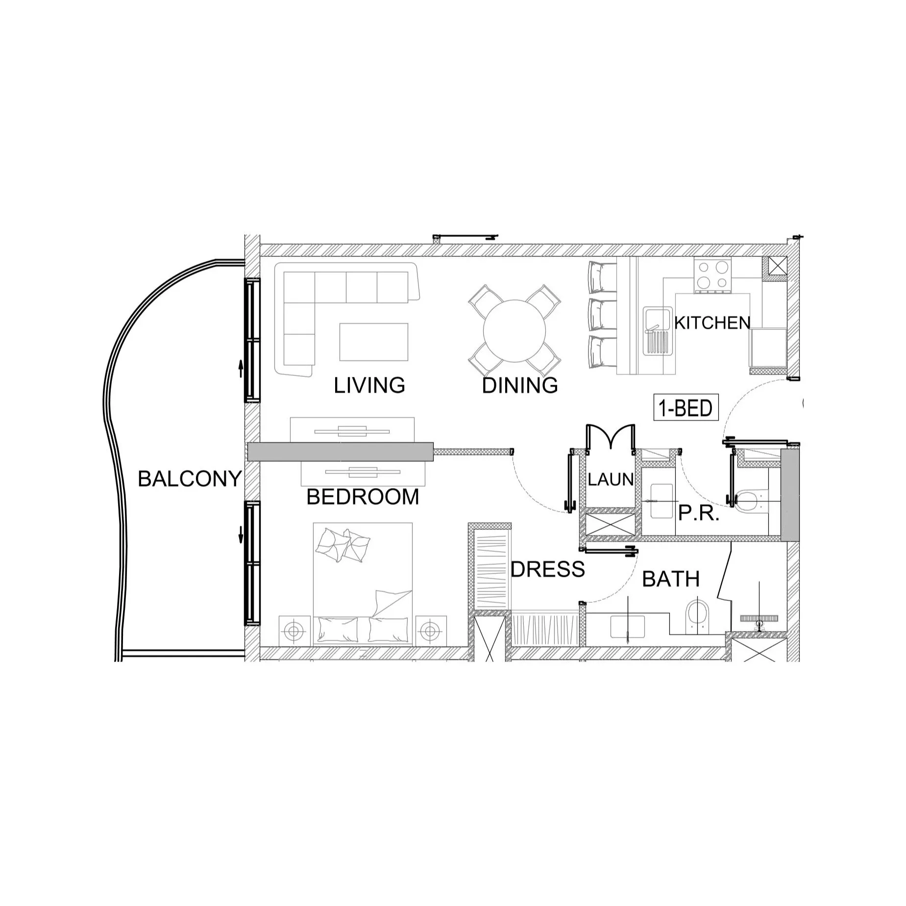 Valencia 1 bed floor plan, 737 sqft