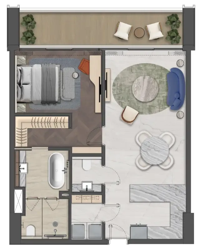 Mas Barsha Residency 1 bed floor plan, 1,022 sqft