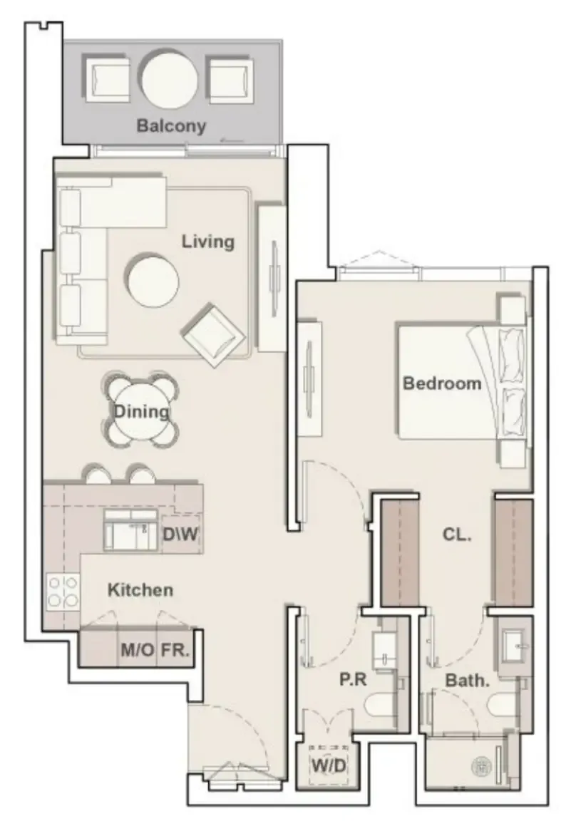 Eltiera Views 1 bed floor plan, 818 sqft