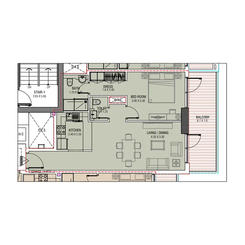 Al Waleed W.S 1 1 bed floor plan, 824 sqft