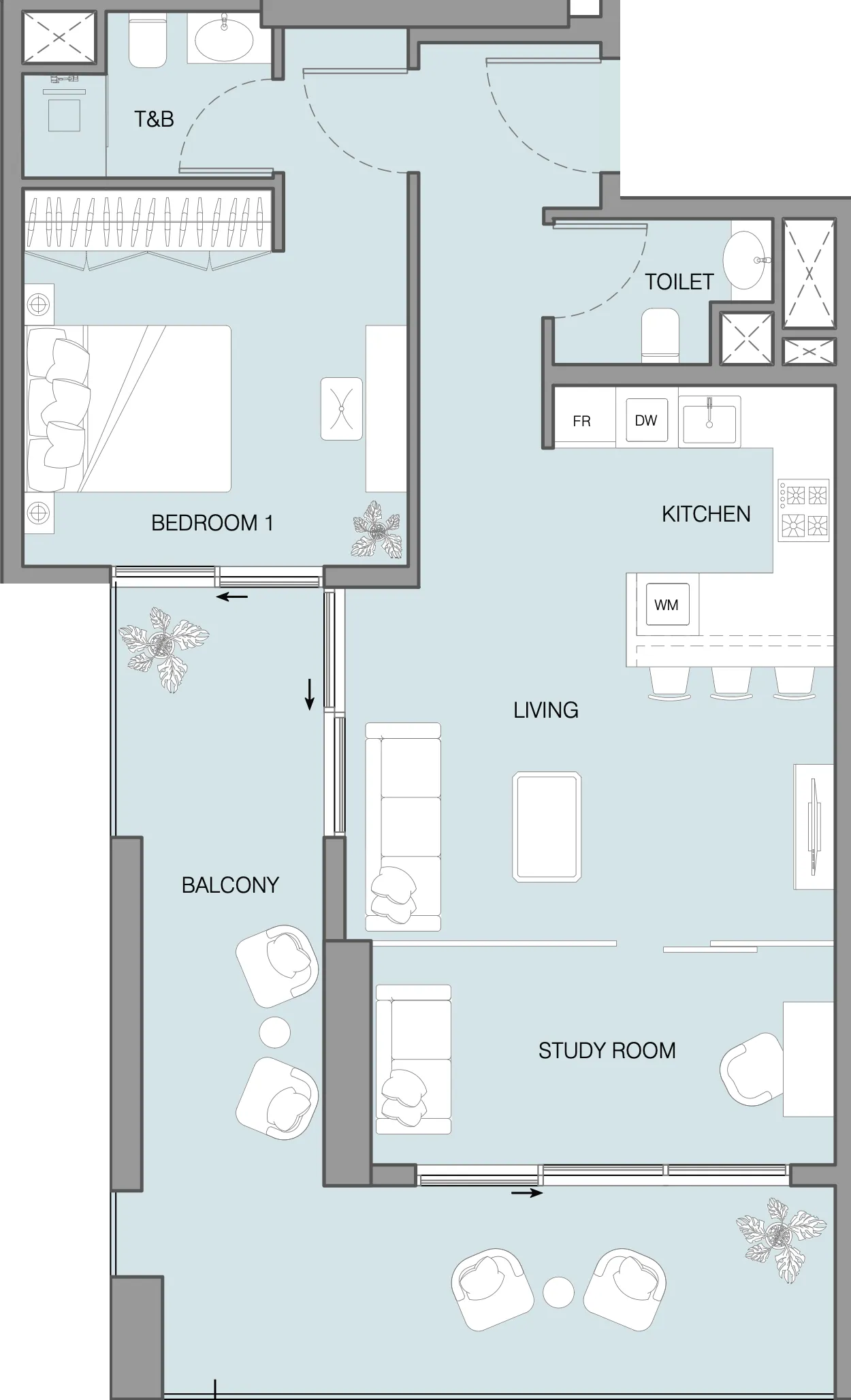 LUM1NAR 1 bed floor plan, 994 sqft