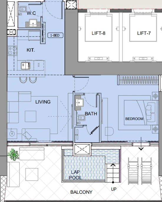 One by Binghatti 1 bed floor plan, 1,042 sqft