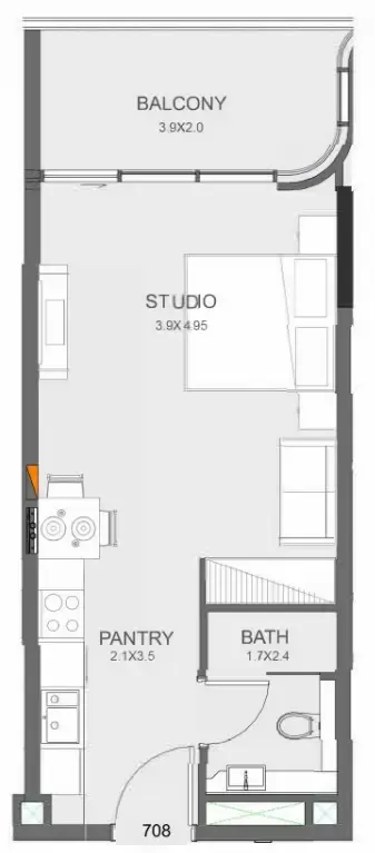 Floarea Oasis Studio floor plan, 461 sqft
