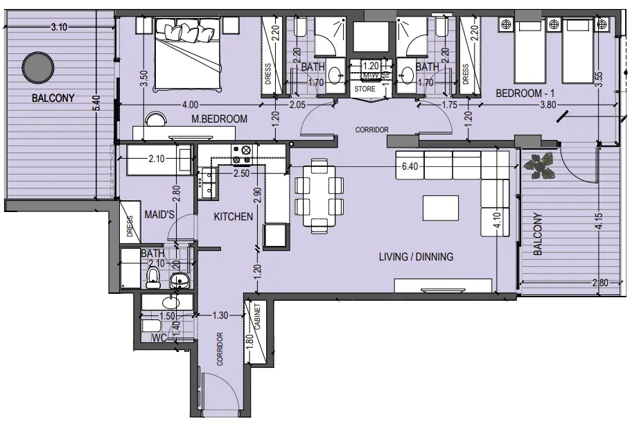 Celia Gardens 2 bed floor plan, 1,485 sqft