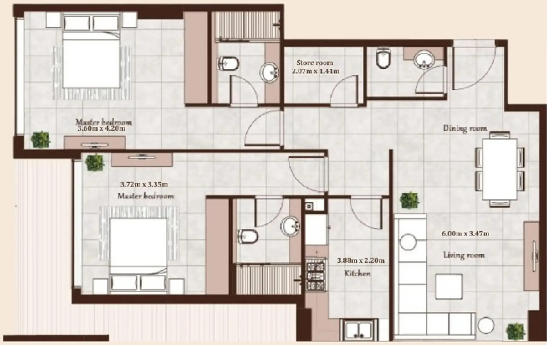 Maison Cannelle Residence 2 bed floor plan, 1,222 sqft