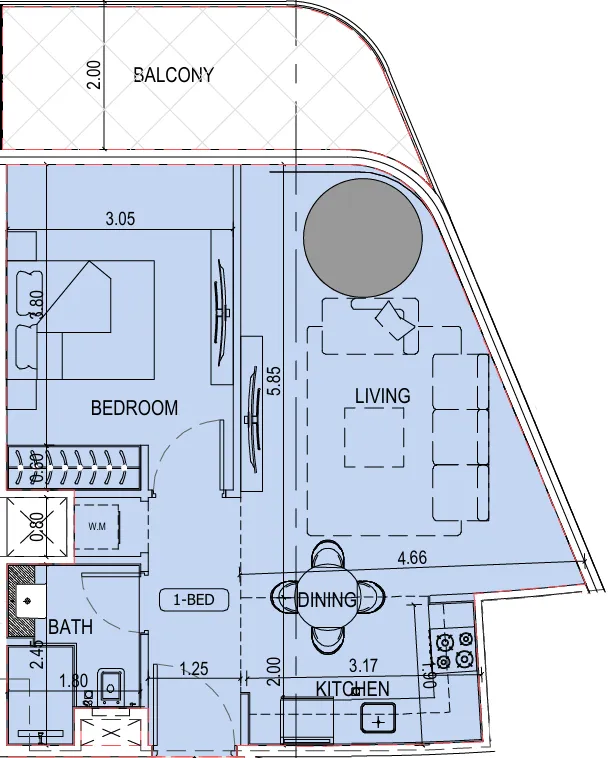 Binghatti Sky Terraces 1 bed floor plan, 674 – 683 sqft