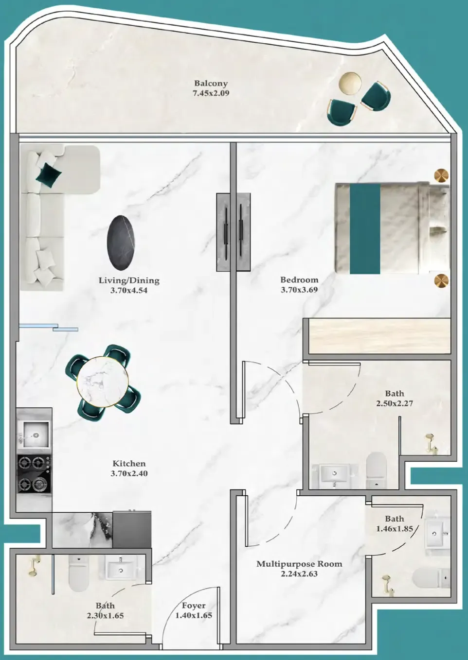 Breez 1 bed floor plan, 805 sqft