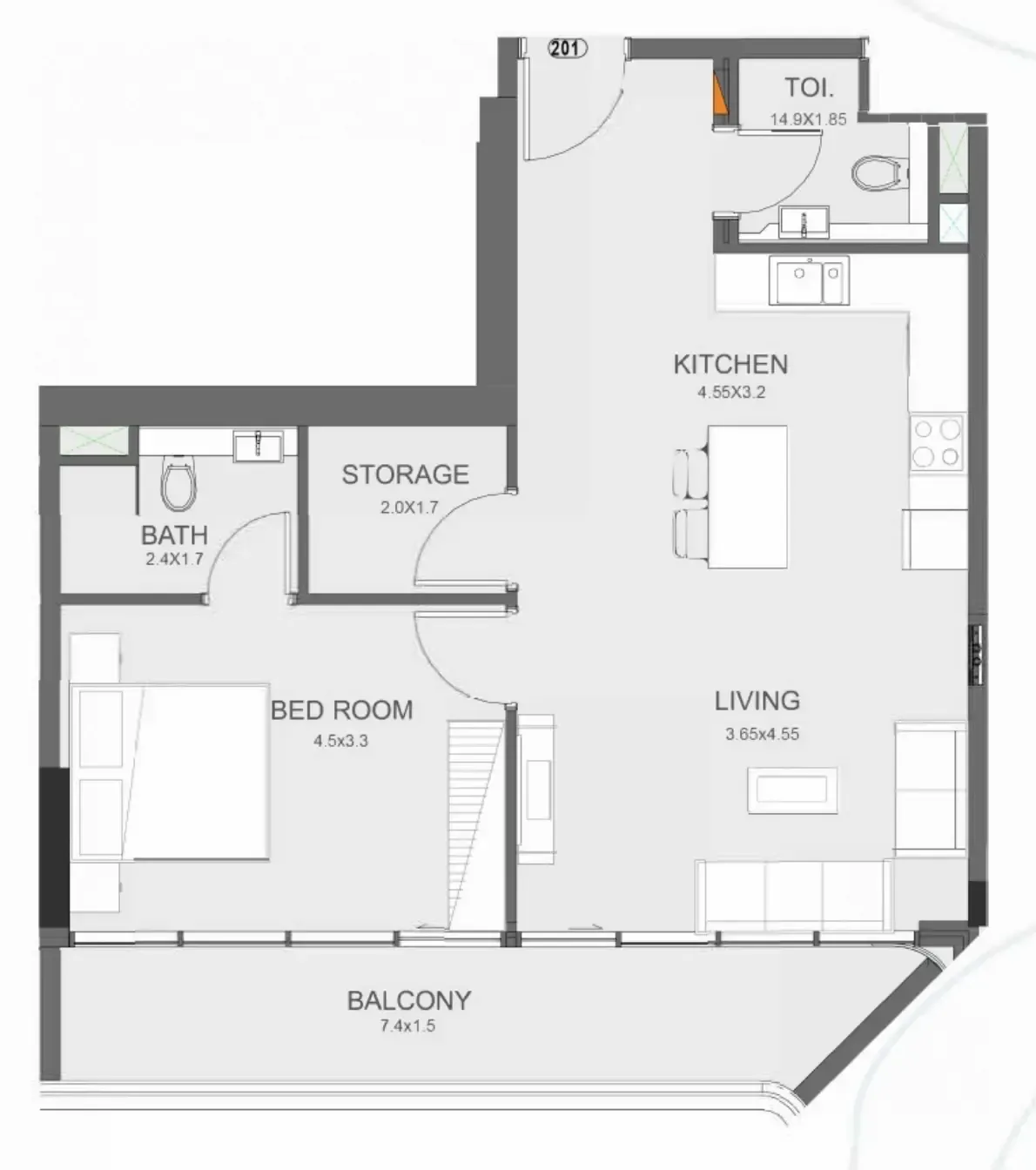 Floarea Oasis 1 bed floor plan, 856 sqft