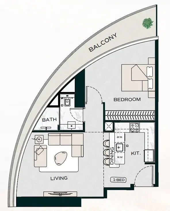 Binghatti Aquarise 1 bed floor plan, 784 sqft